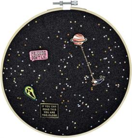 img 2 attached to 📌 Enamel Pin and Jewelry Storage Display Stand - Wall Hanging Brooch Holder for Earrings, Necklaces, and Glitter Pins with Stars - Pin Collection Display on Canvas/Leather Embroidery Hoop (Black)