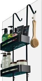 img 4 attached to 🚿 Rustproof Aluminum 2-Tier Over the Door Shower Caddy with Adhesive - No Drilling Bathroom Organizer, Hook, and Basket for Convenient Shower Storage