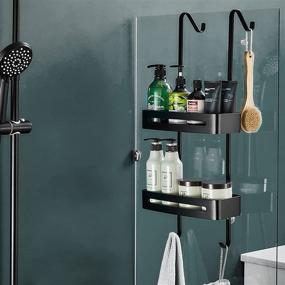 img 3 attached to 🚿 Rustproof Aluminum 2-Tier Over the Door Shower Caddy with Adhesive - No Drilling Bathroom Organizer, Hook, and Basket for Convenient Shower Storage