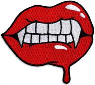 🧛 vibrant red vampire lips and fangs iron-on patch by pinsanity logo