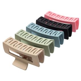 img 4 attached to 💇 Thick Rectangle Claw Clip for Women - 5 Color Hair Jumbo Clips with Strong Hold. Matte Finish Fashion Accessories for Hair Styling in Women and Girls