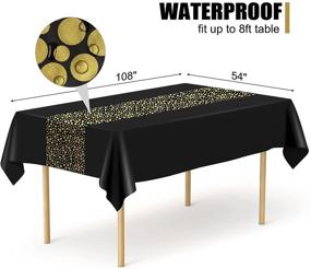 img 2 attached to 🎉 4-Pack Black and Gold Plastic Tablecloths for Parties, Birthdays, Graduation, New Year, and Retirement – 54 by 108 Inches (8ft) – Disposable Table Covers for Rectangle Tables