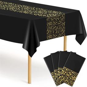 img 4 attached to 🎉 4-Pack Black and Gold Plastic Tablecloths for Parties, Birthdays, Graduation, New Year, and Retirement – 54 by 108 Inches (8ft) – Disposable Table Covers for Rectangle Tables