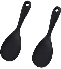 img 4 attached to 🍚 Non-Stick Heat Resistant Silicone Rice Paddle Spoon Set of 2 – Handy Rice Scooper, Spatula, and Cooker Spoon for Mashed Potato and More (Black)