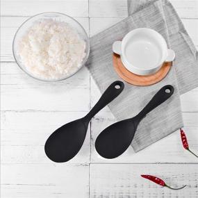 img 2 attached to 🍚 Non-Stick Heat Resistant Silicone Rice Paddle Spoon Set of 2 – Handy Rice Scooper, Spatula, and Cooker Spoon for Mashed Potato and More (Black)