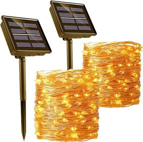 img 4 attached to 🎄 Enhance Your Christmas Décor with 2 Pack Solar Christmas Lights - Waterproof, 120 LED 39ft Fairy Lights with 8 Patterns - Outdoor Decorative Copper Wire String Lights - Warm White Glow