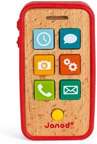 img 1 attached to 📱 Janod Beech Wood Sound Toddler Cell Phone: Silicone Covered Pretend Play Toy for Kids 18 Months+