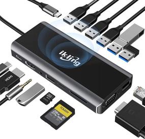 img 4 attached to 15 в 1 USB C док-станция с HDMI, VGA, беспроводной зарядкой, гигабитным Ethernet, 3 USB 3.0, считывателем карт SD/TF, USB C на 3,5 мм, для MacBook Pro и устройств Type C (Thunderbolt 3)
