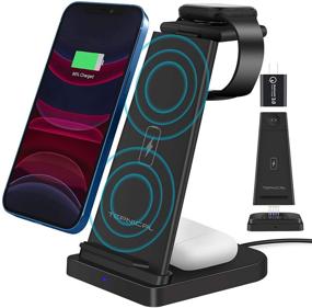 img 4 attached to 15W Max Fast Wireless Charging Stand: Qi-Certified 3-in-1 Charging Station for Apple 💨 Watch, Airpods Pro, and iPhone 12 Pro/11/XR/Xs/X/8P/8 - Includes Quick Adapter for Qi Phones