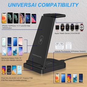 img 3 attached to 15W Max Fast Wireless Charging Stand: Qi-Certified 3-in-1 Charging Station for Apple 💨 Watch, Airpods Pro, and iPhone 12 Pro/11/XR/Xs/X/8P/8 - Includes Quick Adapter for Qi Phones