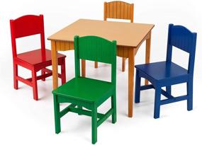 img 4 attached to 🎨 KidKraft Nantucket Kids Wooden Table and 4 Chairs Set with Wainscoting Detail - Primary Colors, Ideal Gift for Children Aged 3-8