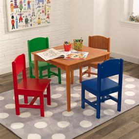 img 2 attached to 🎨 KidKraft Nantucket Kids Wooden Table and 4 Chairs Set with Wainscoting Detail - Primary Colors, Ideal Gift for Children Aged 3-8