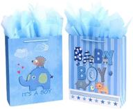 👶 adorable 12.5" medium baby gift bags with tissue papers - perfect for baby showers! 2-pack in blue logo