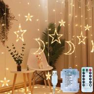 🌟 alfeund 138 led curtain string light star moon icicle light - 8 lighting modes, timer remote, usb operated, dimmable fairy string for window wall home decoration логотип