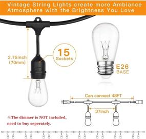 img 2 attached to 🌟 2-Pack Dimmable Outdoor Bistro String Lights: Waterproof Vintage 11W Edison Bulbs, 48Ft Commercial Lights String Perfect for Patio, Cafe, Backyard Pergola - Blk