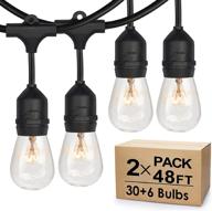 🌟 2-pack dimmable outdoor bistro string lights: waterproof vintage 11w edison bulbs, 48ft commercial lights string perfect for patio, cafe, backyard pergola - blk логотип