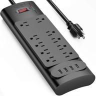 💪 black power strip with 10 ac outlets, 4 usb ports, 6ft extension cord - bototek surge protector, etl listed логотип