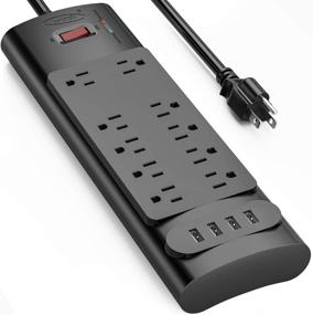 img 4 attached to 💪 Black Power Strip with 10 AC Outlets, 4 USB Ports, 6ft Extension Cord - Bototek Surge Protector, ETL Listed