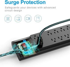 img 3 attached to 💪 Black Power Strip with 10 AC Outlets, 4 USB Ports, 6ft Extension Cord - Bototek Surge Protector, ETL Listed