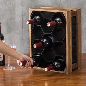 img 2 attached to 🍷 MyGift 11-Bottle Wood & Metal Countertop Honeycomb Wine Rack: Stylish and Space-Saving Storage Solution