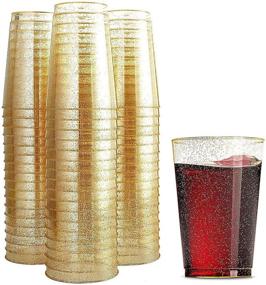 img 4 attached to 🥂 Pack of 100 12oz Clear Plastic Cups with Glitter, Gold Disposable Wedding Cups, Elegant Party Tumblers, Recyclable & BPA-Free