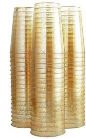 img 1 attached to 🥂 Pack of 100 12oz Clear Plastic Cups with Glitter, Gold Disposable Wedding Cups, Elegant Party Tumblers, Recyclable & BPA-Free