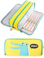 isuperb large capacity pencil case canvas cute stationery organizer storage pouch 3 compartments zipper pencil bag cosmetic bag for women (crocodile yellow): stylish and spacious organizer solution for your stationery needs! logo