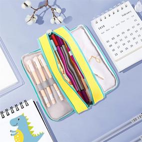 img 1 attached to iSuperb Large Capacity Pencil Case Canvas Cute Stationery Organizer Storage Pouch 3 Compartments Zipper Pencil Bag Cosmetic Bag for Women (Crocodile Yellow): Stylish and Spacious Organizer Solution for Your Stationery Needs!