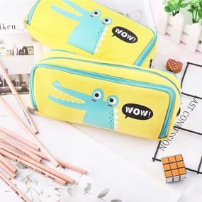 img 2 attached to iSuperb Large Capacity Pencil Case Canvas Cute Stationery Organizer Storage Pouch 3 Compartments Zipper Pencil Bag Cosmetic Bag for Women (Crocodile Yellow): Stylish and Spacious Organizer Solution for Your Stationery Needs!