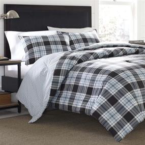 img 2 attached to Eddie Bauer Home Lewis Collection Comforter Set - 100% Cotton, Soft & Cozy, Reversible Navy Plaid Bedding for Queen Size Bed