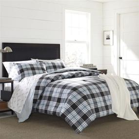 img 4 attached to Eddie Bauer Home Lewis Collection Comforter Set - 100% Cotton, Soft & Cozy, Reversible Navy Plaid Bedding for Queen Size Bed