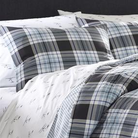 img 3 attached to Eddie Bauer Home Lewis Collection Comforter Set - 100% Cotton, Soft & Cozy, Reversible Navy Plaid Bedding for Queen Size Bed