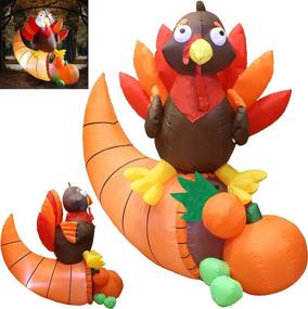 img 4 attached to 🦃 Joiedomi 5ft Thanksgiving Inflatable Turkey on Cornucopia with LED Lights - Blow Up Turkey for Autumn Decorations, Fall Family Party Supplies, and Thanksgiving Décor.