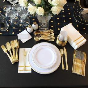 img 1 attached to 🍽️ Premium 200 Piece Gold Dinnerware Set for 25 Guests: Disposable Plates, Napkins, Silverware, Place Cards, and Cups for Weddings & Parties