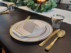 img 2 attached to 🍽️ Premium 200 Piece Gold Dinnerware Set for 25 Guests: Disposable Plates, Napkins, Silverware, Place Cards, and Cups for Weddings & Parties