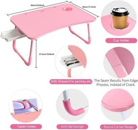 img 2 attached to 🛏️ Foldable Bed Table for Laptop: Portable Laptop Desk Stand with Storage Drawer, Pink Laptop Bed Tray for Writing, Reading, and Eating on Bed, Sofa or Floor