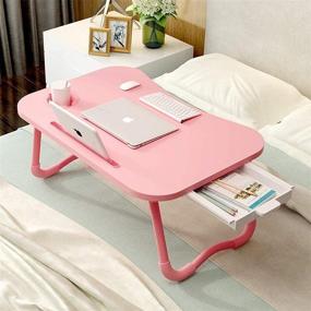 img 1 attached to 🛏️ Foldable Bed Table for Laptop: Portable Laptop Desk Stand with Storage Drawer, Pink Laptop Bed Tray for Writing, Reading, and Eating on Bed, Sofa or Floor