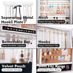 img 2 attached to 🪑 Rustic Wall Mounted Jewelry Organizer and Holder with Wooden Barn Door Decor - Hanging Jewelry Organizer for Necklaces, Earrings, Bracelets - Hooks Organizer in Rustic White