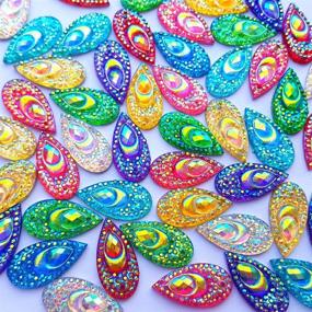 img 2 attached to 💎 100 AB Color Faceted Drop Shape Sew on Rhinestones Crystal Gems - Flatback Sewing Stones Dress Accessory with 2 Holes