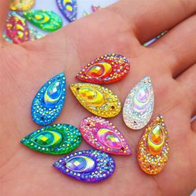 img 1 attached to 💎 100 AB Color Faceted Drop Shape Sew on Rhinestones Crystal Gems - Flatback Sewing Stones Dress Accessory with 2 Holes