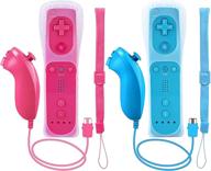 🎮 wii remote and nunchuck controller, 2 sets of wireless game joystick controllers, compatible with nintendo wii & wii u (blue & pink) logo