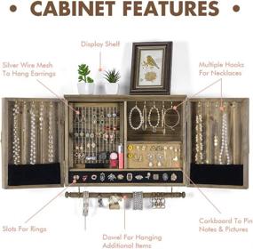 img 3 attached to 🏷️ Ikkle Rustic Wall Mounted Jewelry Cabinet Organizer: Barn Door Design with Removable Bracelet Rod - Perfect for Necklaces, Earrings, Bracelets, and Rings - Wooden Jewelry Box Included