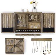 🏷️ ikkle rustic wall mounted jewelry cabinet organizer: barn door design with removable bracelet rod - perfect for necklaces, earrings, bracelets, and rings - wooden jewelry box included логотип