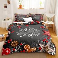 🎄 festive kids' twin bedbay christmas bedding set: gingerbread man xmas duvet cover, christmas tree snowflakes design - red black (1 duvet cover, 1 pillowcase) logo