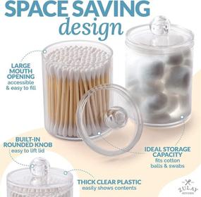 img 3 attached to 🛁 Zulay Home Set of 2 Qtip Holder Bathroom Canisters - 20oz Cotton Ball Holder - Clear Cotton Swab Holder &amp; Qtip Dispenser - Plastic Storage Bathroom Jars with Lids Set for Cotton, Pads, Swabs, Makeup