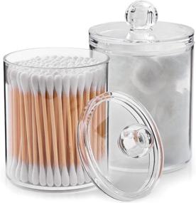 img 4 attached to 🛁 Zulay Home Set of 2 Qtip Holder Bathroom Canisters - 20oz Cotton Ball Holder - Clear Cotton Swab Holder &amp; Qtip Dispenser - Plastic Storage Bathroom Jars with Lids Set for Cotton, Pads, Swabs, Makeup