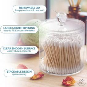 img 1 attached to 🛁 Zulay Home Set of 2 Qtip Holder Bathroom Canisters - 20oz Cotton Ball Holder - Clear Cotton Swab Holder &amp; Qtip Dispenser - Plastic Storage Bathroom Jars with Lids Set for Cotton, Pads, Swabs, Makeup