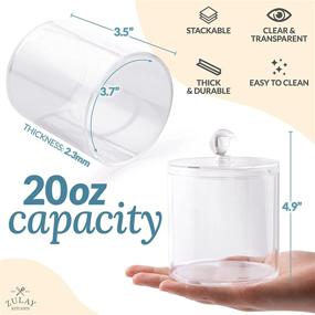 img 2 attached to 🛁 Zulay Home Set of 2 Qtip Holder Bathroom Canisters - 20oz Cotton Ball Holder - Clear Cotton Swab Holder &amp; Qtip Dispenser - Plastic Storage Bathroom Jars with Lids Set for Cotton, Pads, Swabs, Makeup
