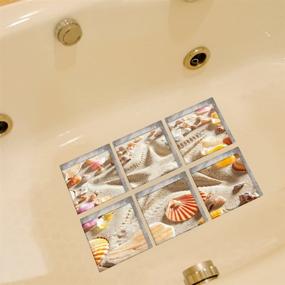 img 1 attached to 🛁 ChezMax Bath Treads Stickers - Beach Pattern 3D Adhesive Anti Slip Tub Tattoos | Safety Decals Mat for Waterproof Shower Tub | Sticker Bathtub Appliques for Bath Pools Home Decor - 6 Pcs (5.9" x 5.9")