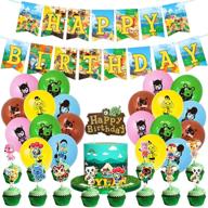 46pcs animal crossing birthday party supplies set - video game theme decorations with 20 balloons, 1 banner, and 24 cake toppers - perfect gifts for kids! логотип